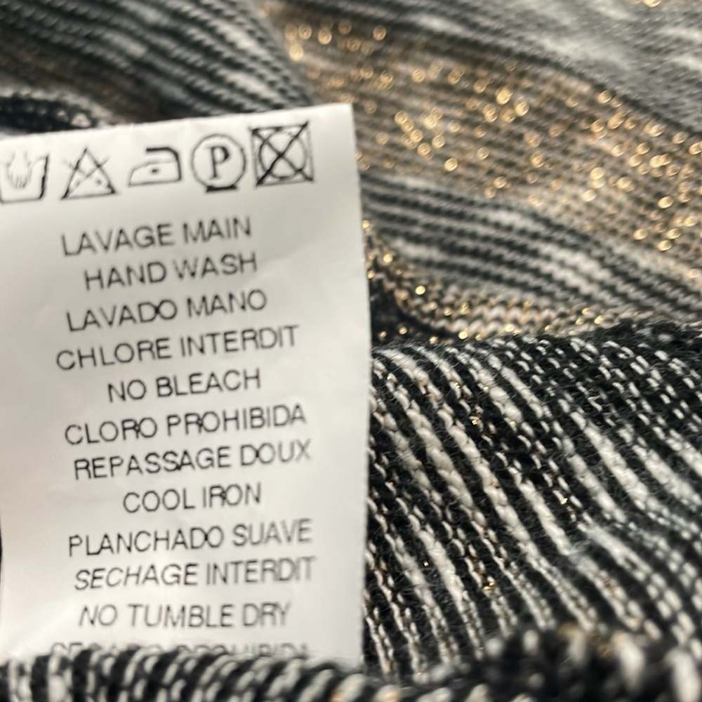Deby Debo top XS faux leather short sleeves striped black/white/gold hi/lo hem - Picture 8 of 10